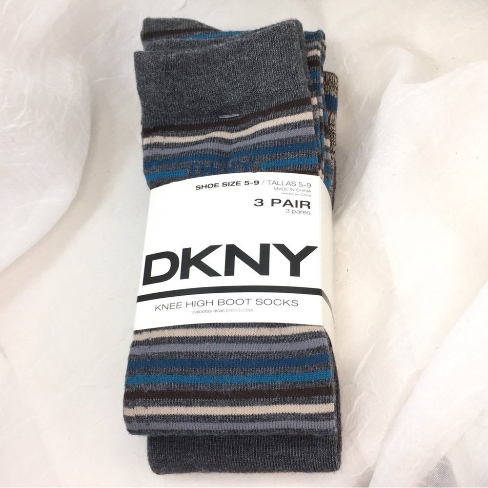 DKNY Gray, Blue & Brown Knee-High Boot Socks, 3 Pair, NWT - Size 5-9 -